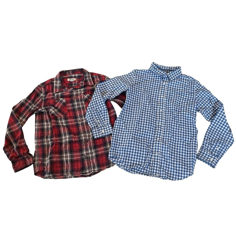 Cherokee + Cat & Jack Boy's Size 12-14 Button Up, Lot of 2, Blue Check Red Plaid